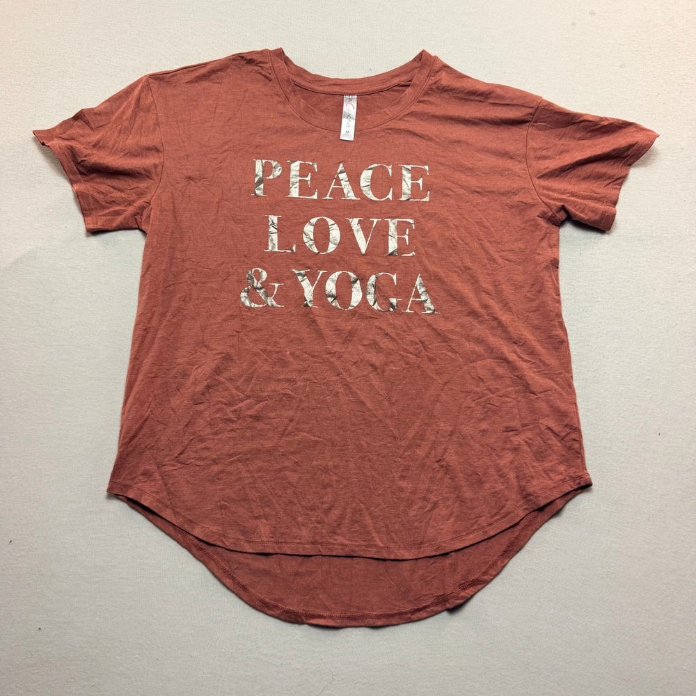 Guru Active T-Shirt Women Medium Rust Excellent Peace Love Yoga Graphic Tee